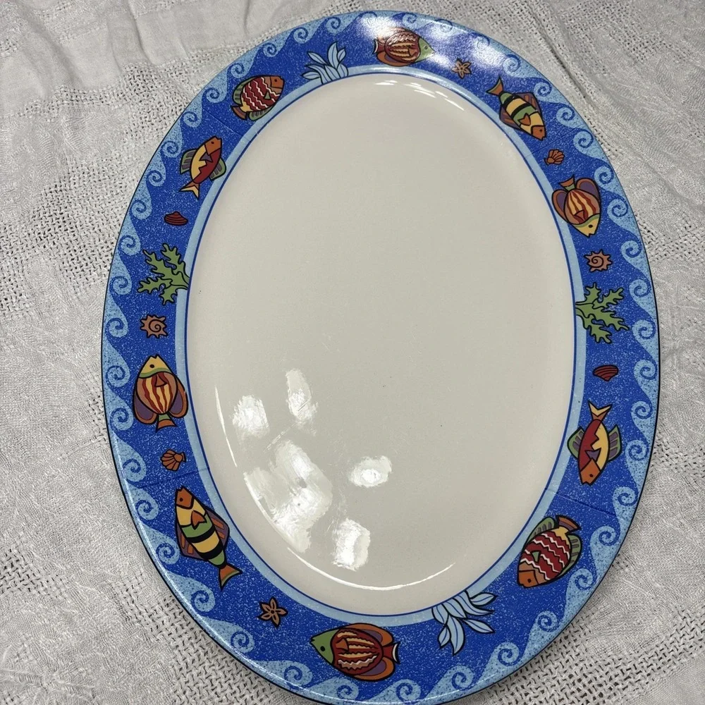 Sango Pisces Fish in Blue Ocean Oval Serving Platter Designed By Sue Zipkin